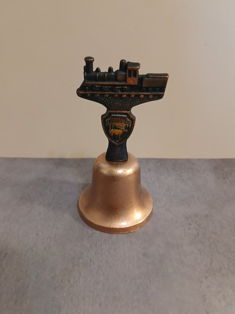 Vintage "Colorado" Copper Bell with Train Decoration